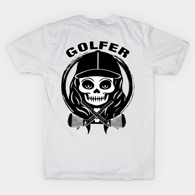 Female Golfer Skull and Golf Clubs Black Logo by Nuletto